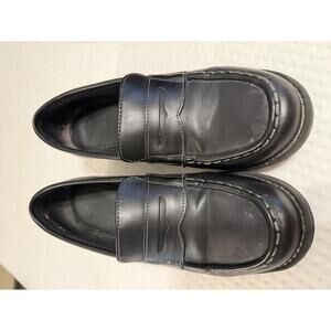 Eastland Women’s Black Leather Penny Loafers with Low Wooden Heel